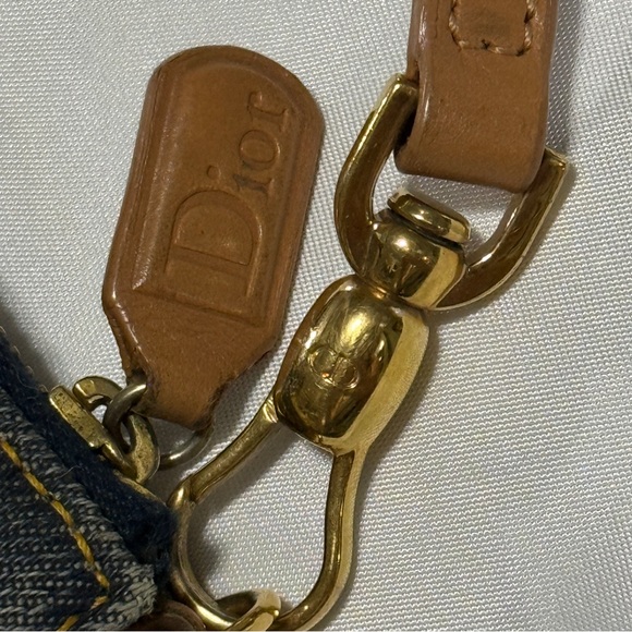 AUTH DIOR Y2K DARK DENIM & TAN LEATHER MINI SADDLE BAG VINTAGE EUC POUCHETTE - Picture 17 of 17